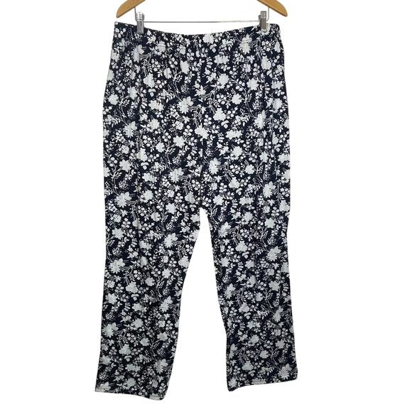 Lands’ End Pajama Pants XL Navy White Floral Print Sleepwear Lounge Drawstring - Picture 2 of 14